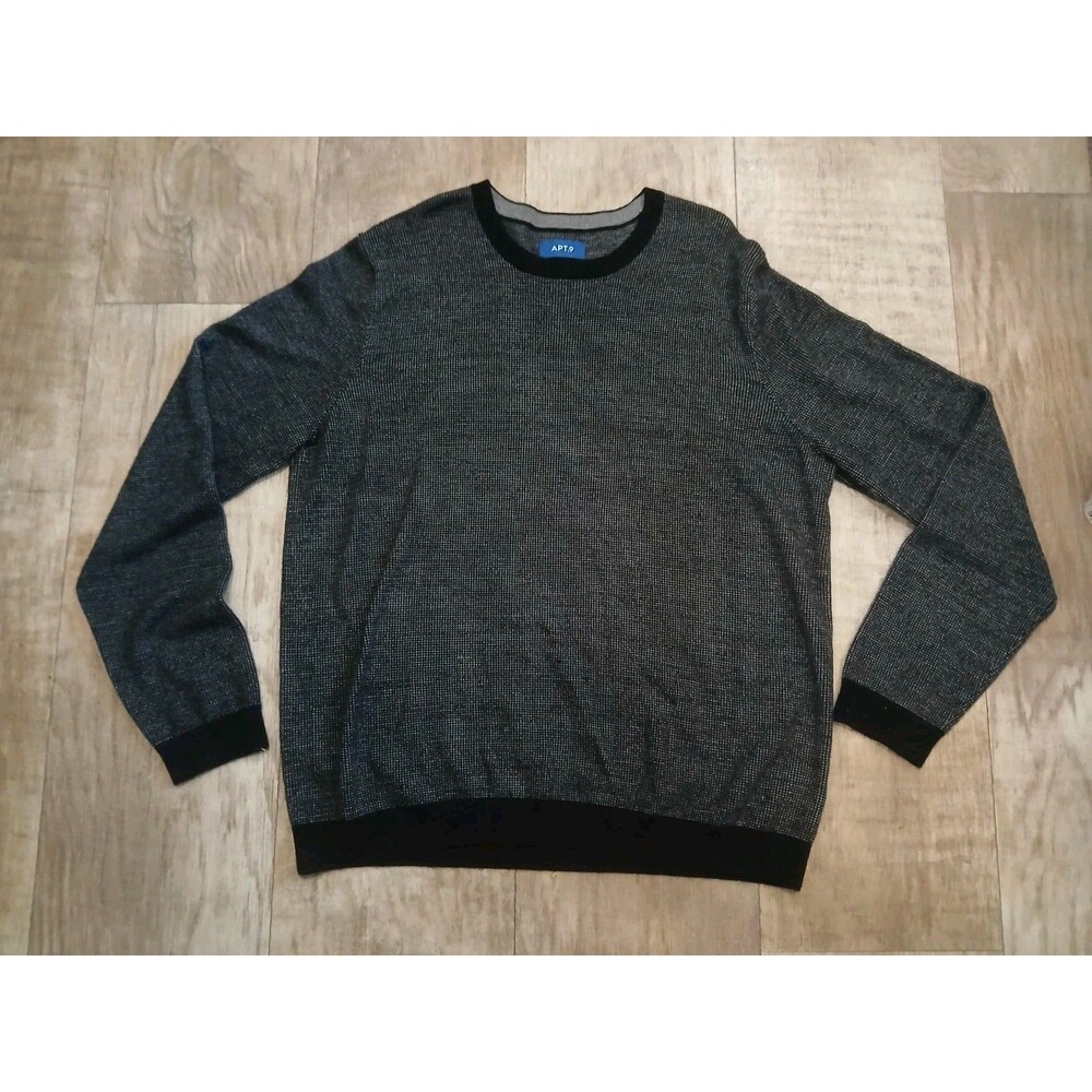 Apt. 9 Seriously Soft Crew Neck Long Sleeve Pullover Sweater Black Grey Size XL